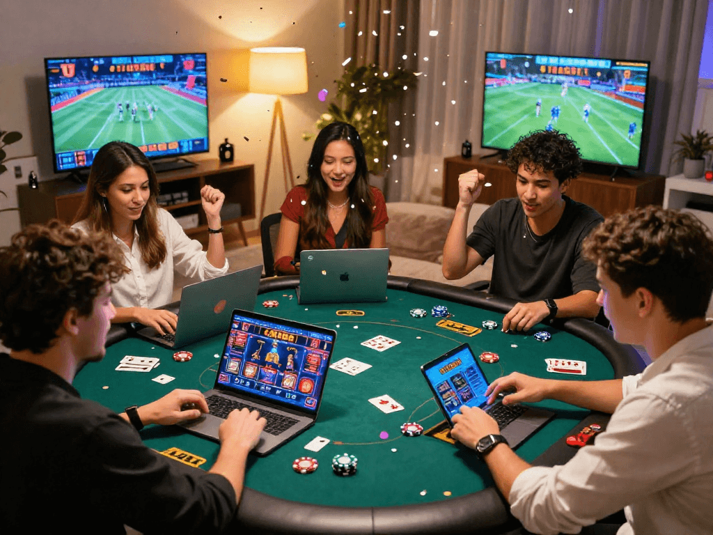 Canadian players enjoying online gambling experiences with gambleonline, capturing excitement and community vibes.