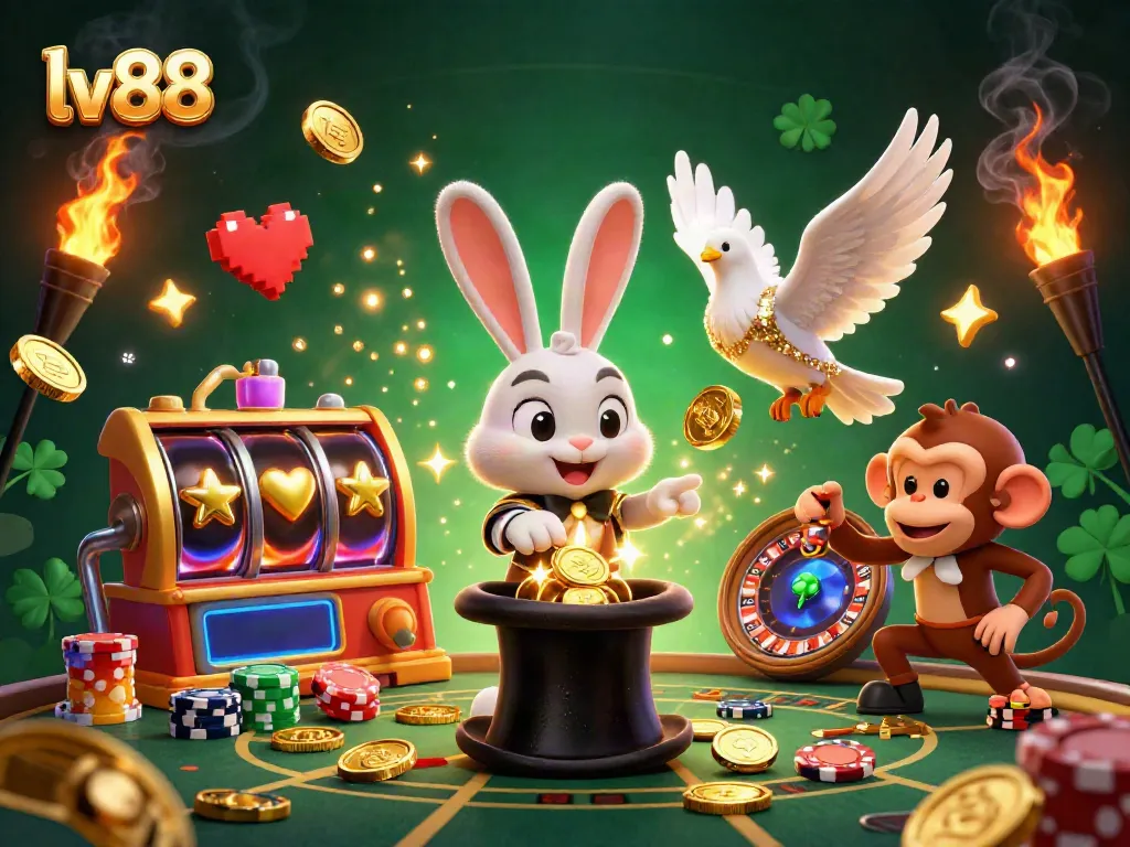 Experience thrilling wins at lv88 online casino with a vibrant 3D illustration showcasing magical characters and gaming elements.