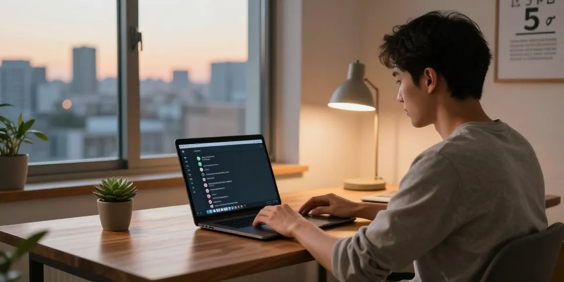 Download OGWhatsApp in a modern home office featuring a smartphone and laptop.